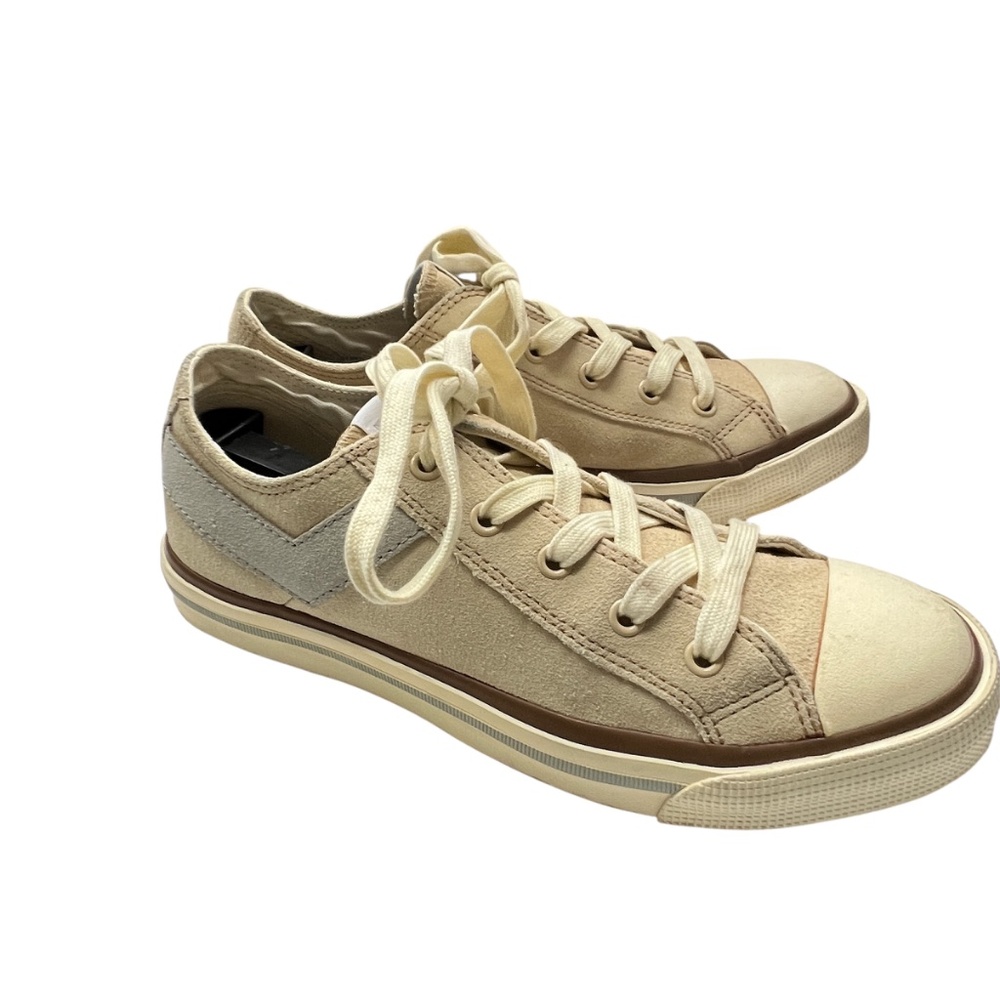 Pony Sneakers Runners Beige Suede Size 8.5 Womens Rubber Sole